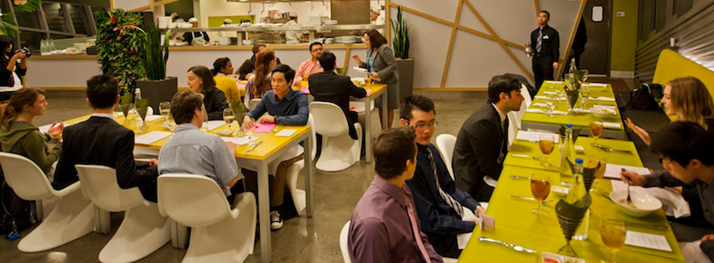 students seated and eating at The Bistro